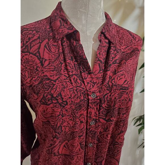 Rock & Republic Womens Rose Floral Button Hi-Low Top Size S Red Vamp Whimsigoth - Picture 5 of 13